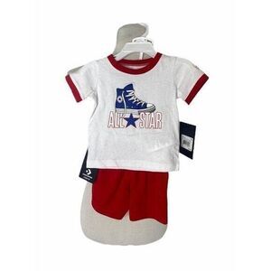 Converse Boy’s Shorts and Shirt Red White All Star 2 Piece Outfit Size 12 Months